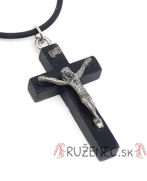 Drevený krížik na šnúrke - čierny kríž 4.3cm